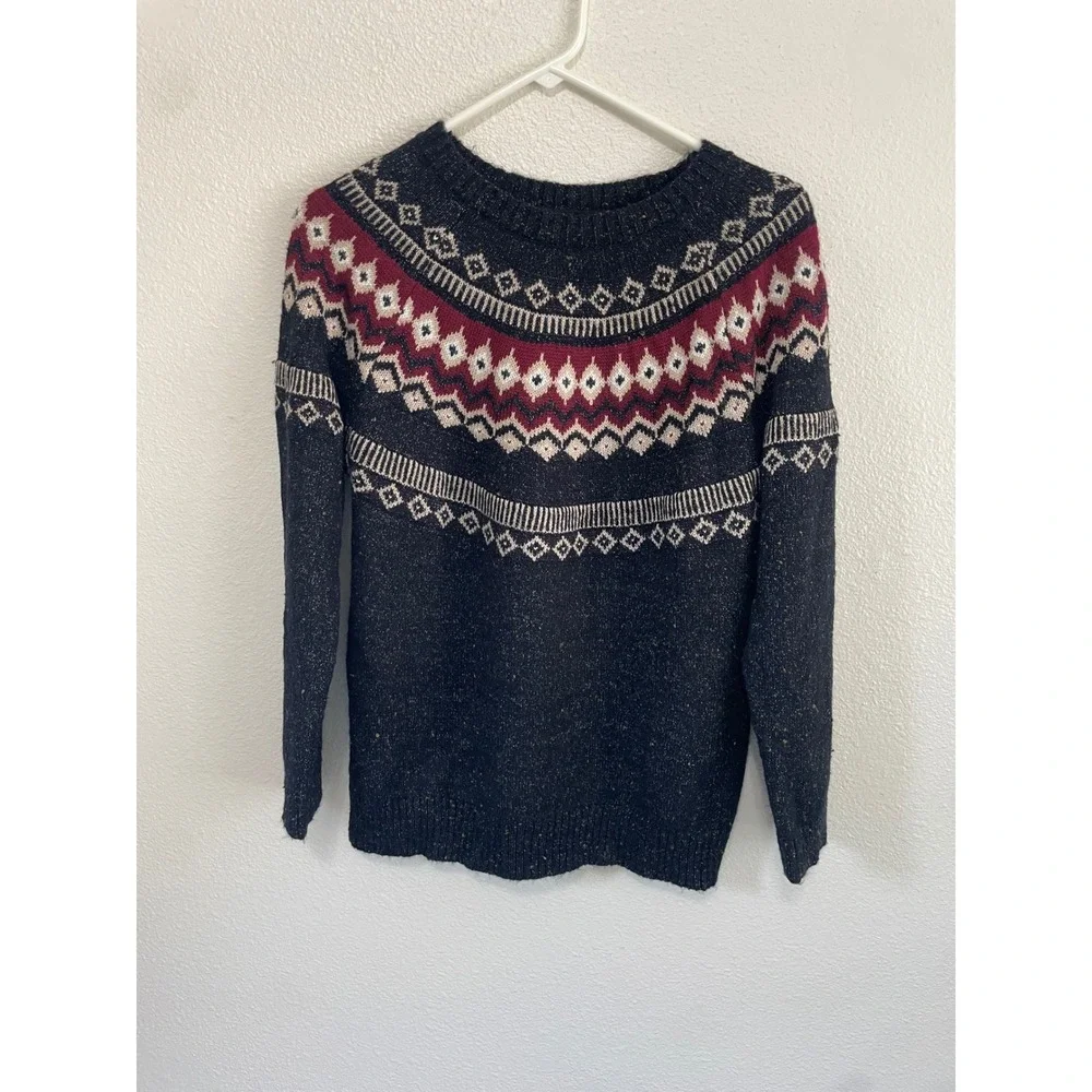 Weatherproof Vintage Mens Med Fair Isle Sweater Navy Blue Excellent Nordic‎ Knit